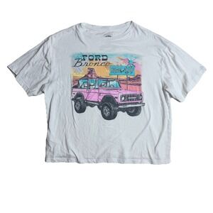 FORD T Shirt Juniors Large Color and Pastel Pink‎ Desert Bronco Cropped T82